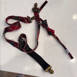 Janie and Jack Tartan Red Suspenders and Bow Tie Set
